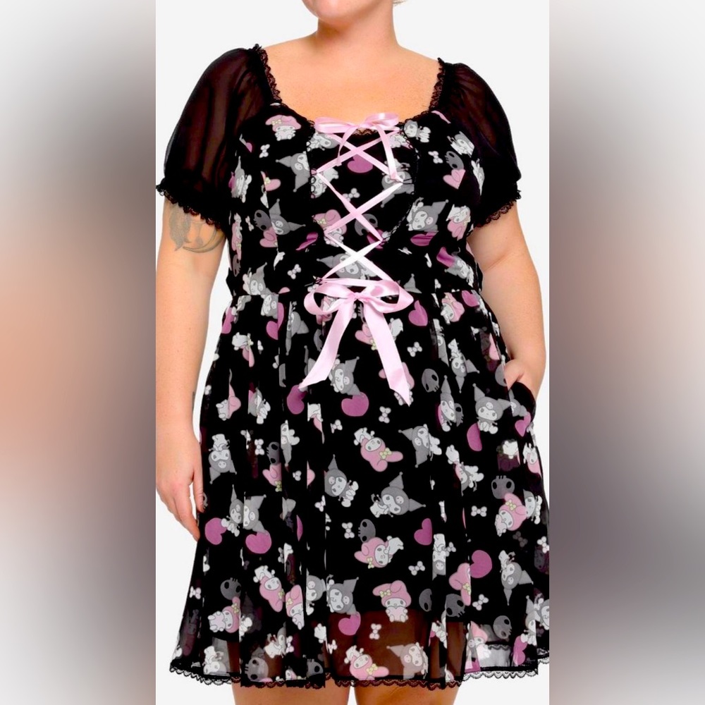 My Melody & Kuromi Lace-Up Chiffon Dress hello kitty plus size